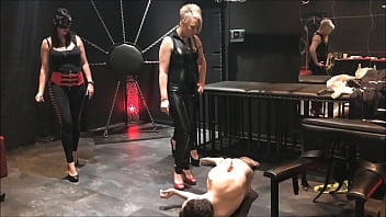 4 Mistresses (Arabella, Electra, Islya and Noir) kick Andrea Dipre in the balls