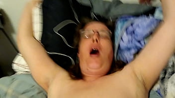 Mature lady takes a load of cum on her stomach