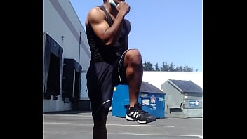 Thick cock black workout Spokane, work trip ,big balls gonna edge later for big cumshotmorning muscle bbc master outside showing off arms,and chest from seattle,waspokane