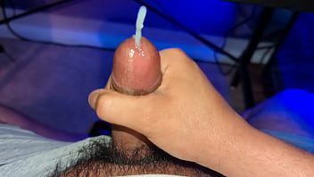 Stroking dick and cumming