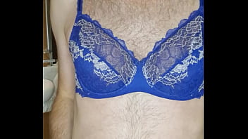 Crossdresser wearing Blue Wacoal Lingerie