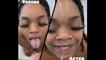 Ebony thot smiles after getting big load on her face