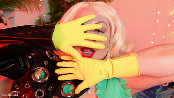 ASMR video yellow household gloves