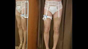 Crossdresser parades in Simone P&eacuter&egravele Bridal lingerie