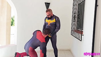 Batman and Robin horny after crime fighting